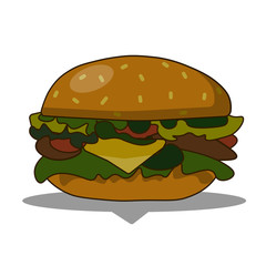 Burger with cheese, meat, salad isolated on white background.Tasty hamburger. Fast food. flat vector illustration. 