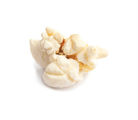 Tasty fresh popcorn on white background, closeup