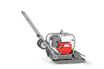 3D modeling of a construction vibration plate with a two-stroke internal combustion engine.