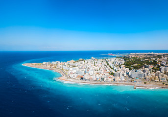 Rhodes city beach aerial view
