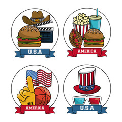 Set of american sports and movies emblems vector illustration graphic design vector illustration graphic design