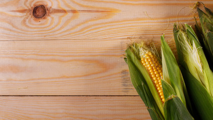 Corns on wooden. Top view
