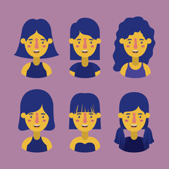 group of women retro styles characters vector illustration design