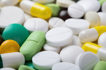 A lot of different medicine pills and capsules