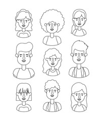 group of people retro styles characters vector illustration design