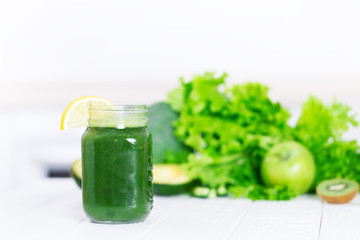 Green detox drink on table