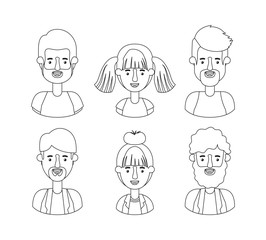 group of people retro styles characters vector illustration design