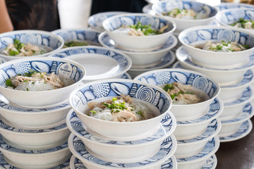 Breakfast Buffet Food of Noodle with Pork