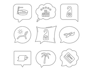Hotel, swimming pool and beach deck chair icons.