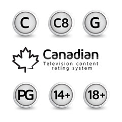 Canadian television content rating system vector icon buttons