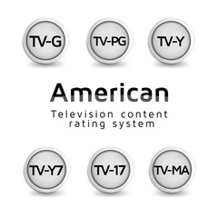 American television content rating system vector icon buttons