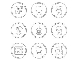 Tooth, dental crown and mouthwash icons. Caries.