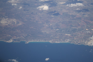 Aerial View of Italian Coastline seen from Plane in Flight