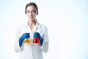 flasks chemistry woman lab technician