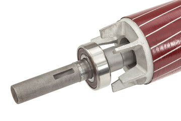 Rotor and ball bearing of electric motor, isolated on white background