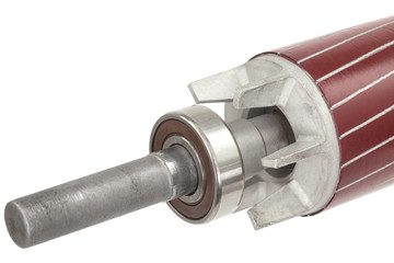 Rotor and ball bearing of electric motor, isolated on white background