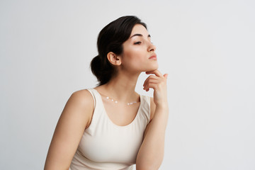 woman in white t-shirt