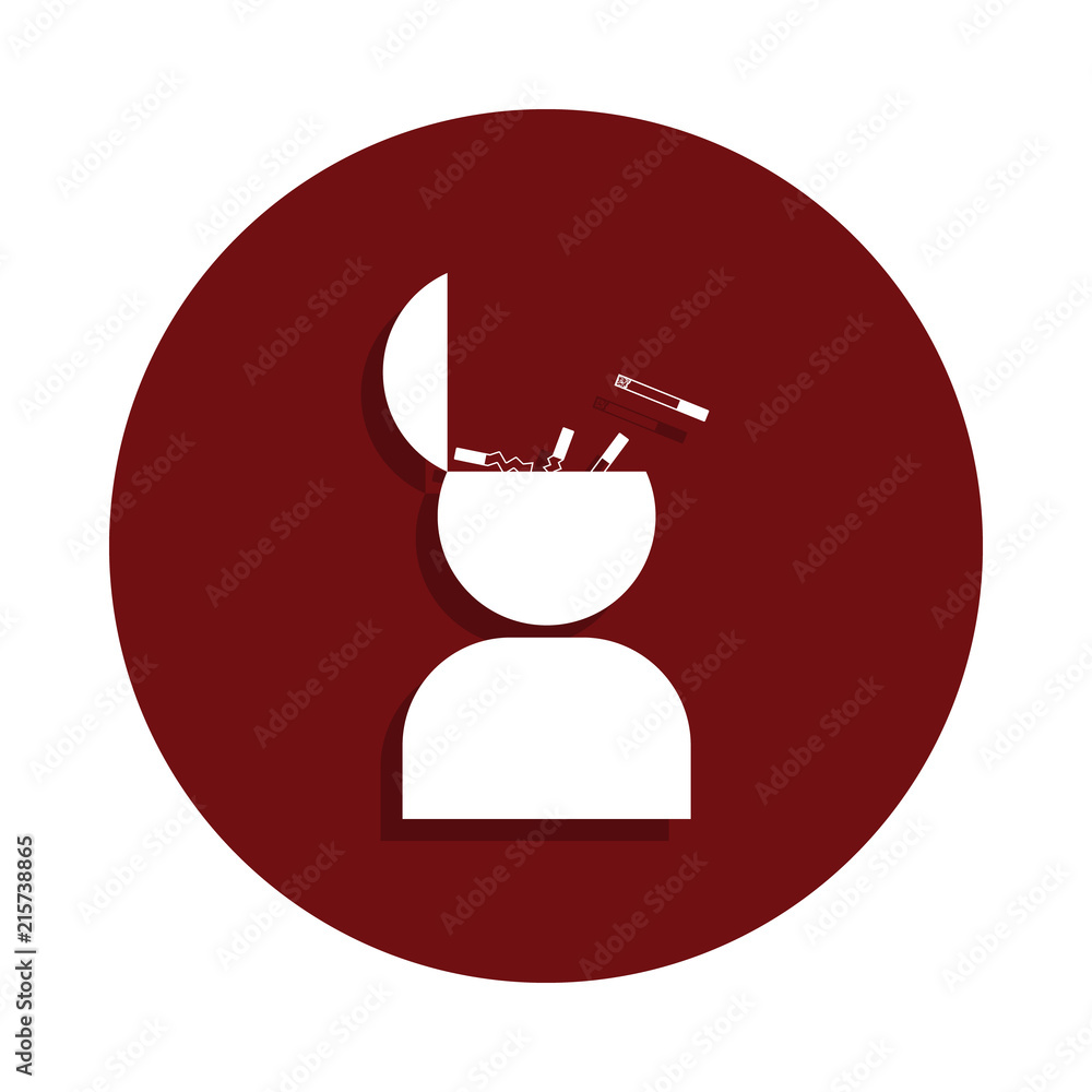 Poster cigarettes in the head icon in glyph badge style. one of bad habbits collection icon can be used for