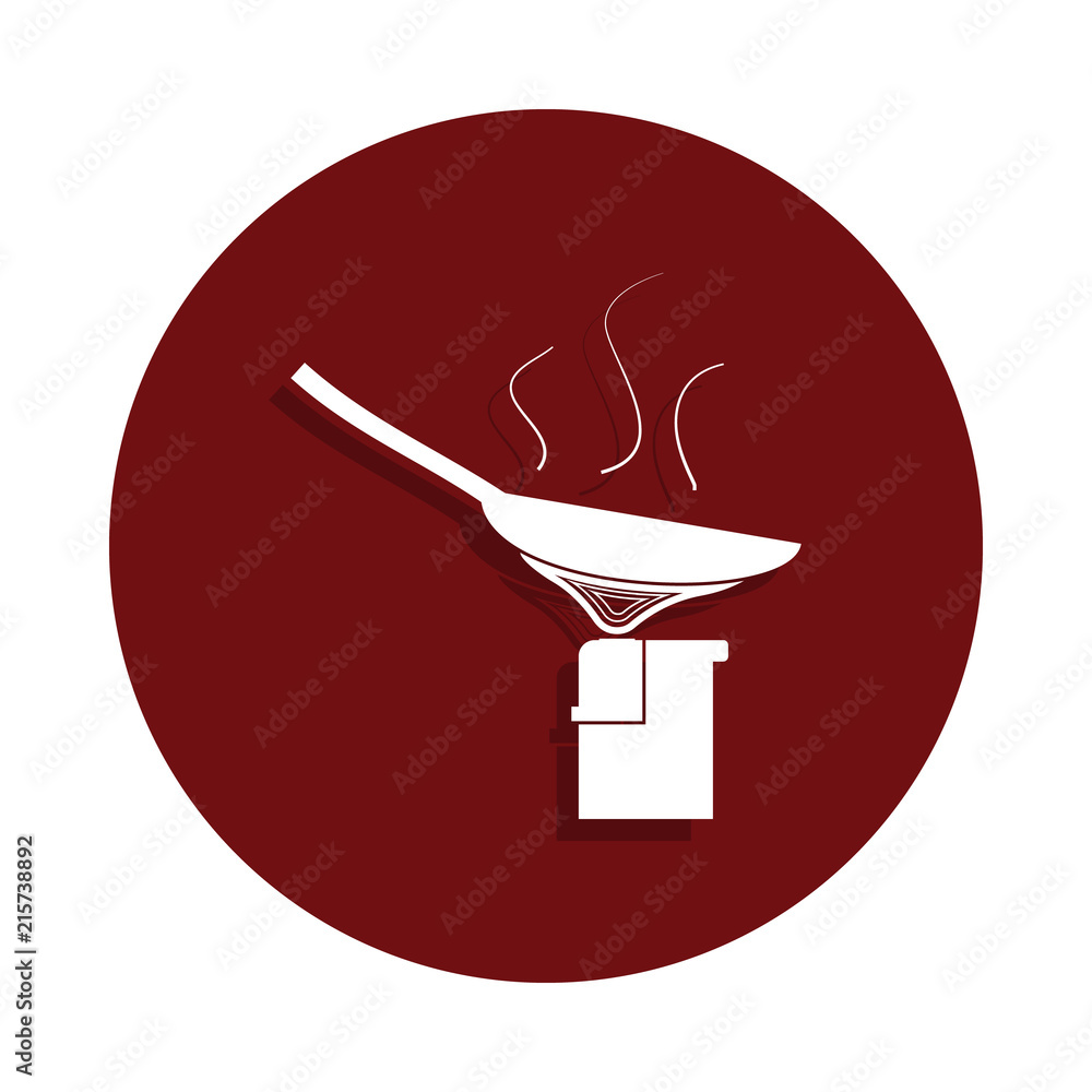 Poster set fire to drugs in a spoon icon in glyph badge style. one of bad habbits collection icon can be us