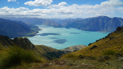 Obraz premium Breathtaking view of the lake Hawea from Isthmus peak, New Zealand
