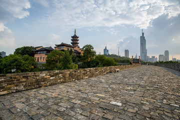 Ancient city walls and temples in Nanjing, China