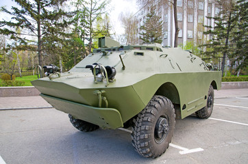 Russian military equipment close-up. In the city. Peaceful time.