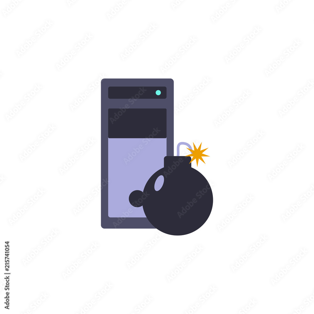 Aufkleber bomb in the computer icon. Element of cyber security icon for mobile concept and web apps. Colored bomb in the computer icon can be used for web and mobile