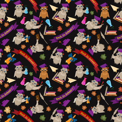 seamless pattern_2_flat illustration on school theme, bird owl holding a variety of school subjects for learning