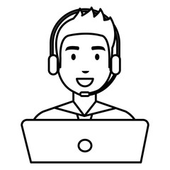 logistic man worker with headset and laptop