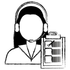 logistic woman worker with headset and checklist