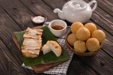 onde-onde and gandos. indonesian traditional food