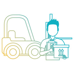 delivery worker with checklist and forklift