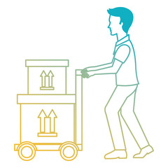 delivery worker with cart and boxes