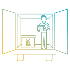 delivery worker with boxes and truck