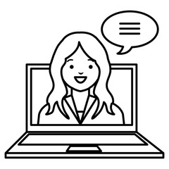 woman with speech bubble and laptop