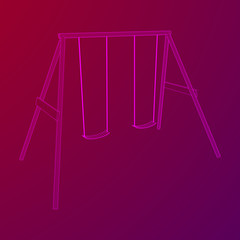 Kids swing model. Wireframe low poly mesh vector illustration