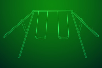 Kids swing model. Wireframe low poly mesh vector illustration
