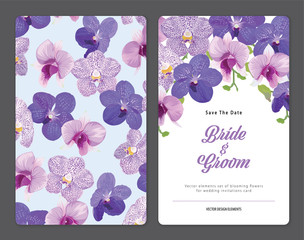 Floral frame with tropical orchid flowers background template. Vector set of blooming floral for holiday invitations, greeting card and fashion design.