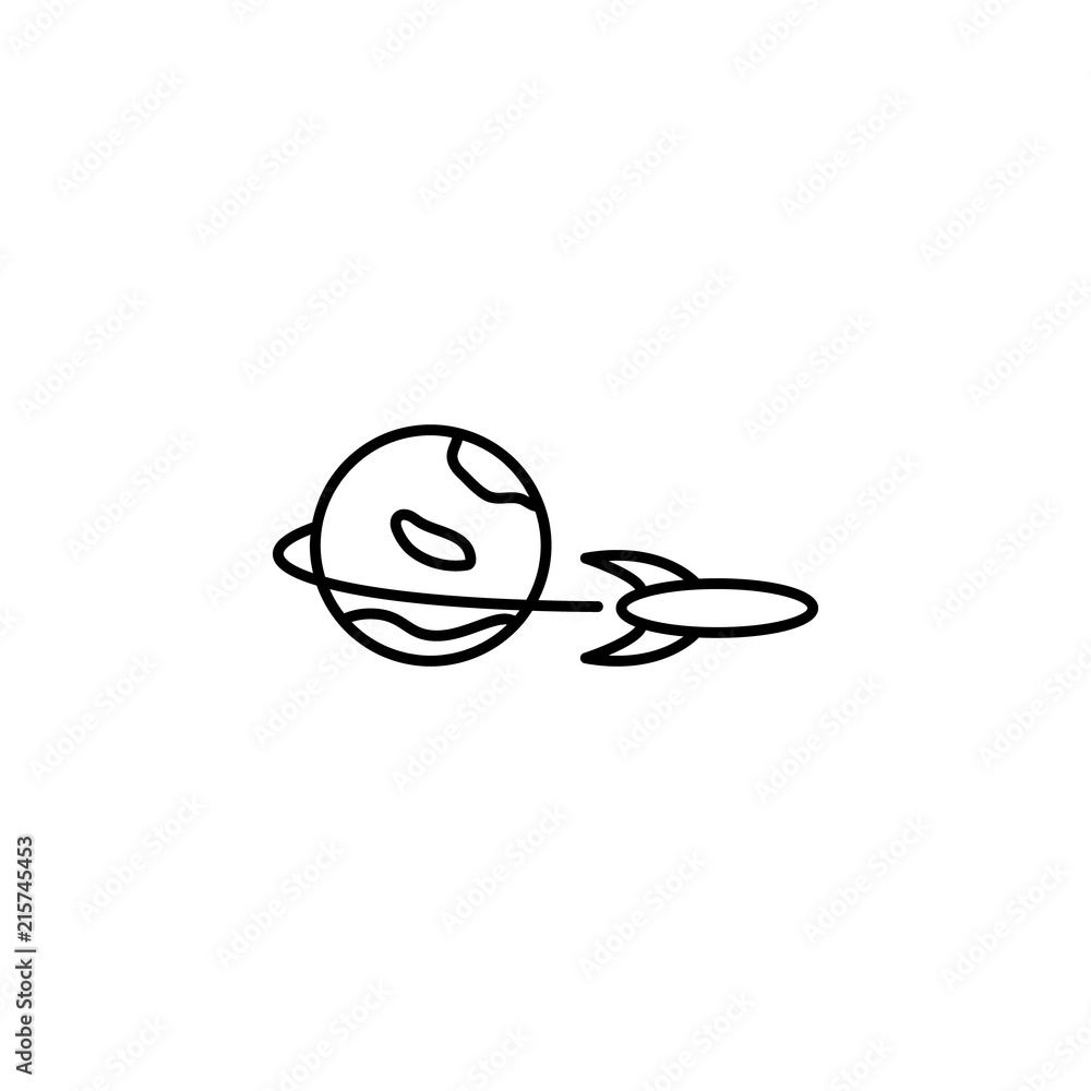 Poster rocket and planet icon. element of space for mobile concept and web apps illustration. thin line ico