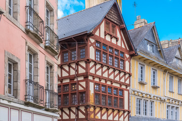 Quimper in Brittany, old half-timbered houses in the city center
