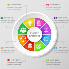 Infographic design template with startup icons
