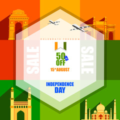 Naklejka premium Sale Promotion and Advertisement for 15th August Happy Independence Day of India
