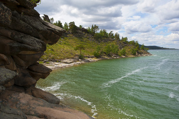 Summer landscape with lake and mountains