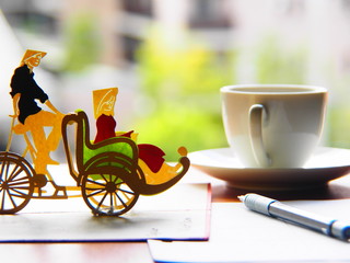 3D post card of Vietnam, Cyclo means cycle rickshaw in Vietnam language. 