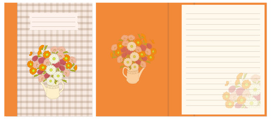 Design notebook with floral bouquet in the teapot