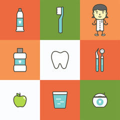 set of dental care, element for tooth concept - teeth cartoon vector flat style