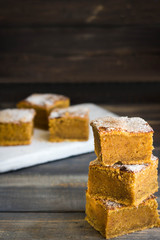Homemade pumpkin bars with sugar-cinnamon crust