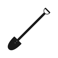 Black shovel icon, spade. Garden tool, on the white background. Flat design. Vector.