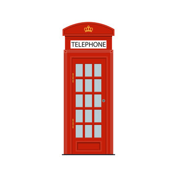 London Phone Booth. Red street telephne booth. Vector.
