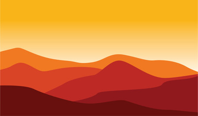 Mountain Desert Landscape Illustration Red Hot Weather - obrazy, fototapety, plakaty